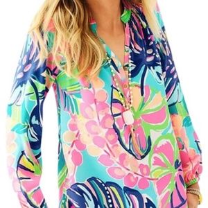 Lilly Pulitzer Elsa Silk Blouse Multi Exotic Garden